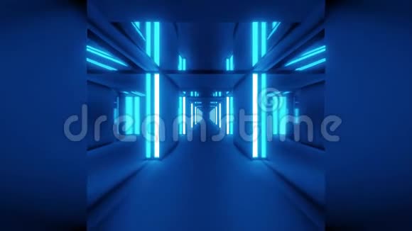 干净的蓝色隧道走廊与玻璃窗三维插图运动背景现场壁纸运动设计俱乐部视觉视频的预览图