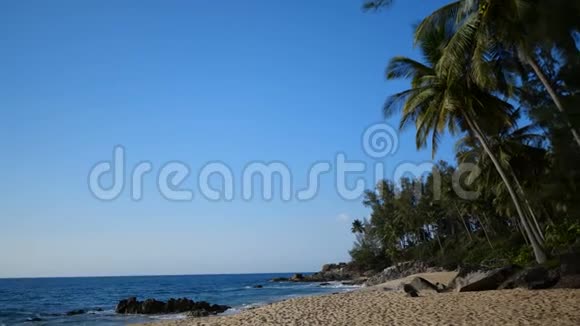 海洋上的热带沙滩蓝色的夏日天空背景视频的预览图