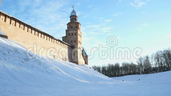 俄罗斯冬季的新哥罗德克里姆林宫视频的预览图