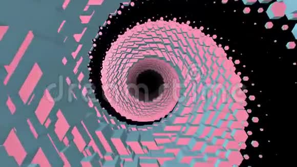 飞行通过三维多角形螺旋鳞隧道背景新质量运动图形动画酷酷不错视频的预览图