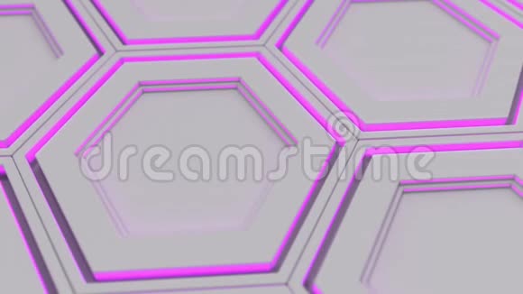 紫色辉光的白色六边形壁视频的预览图