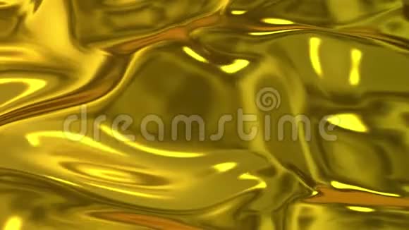 金色丝质织物在空气中缓慢地形成美丽的褶皱4k三维动画波状表面形成波纹如视频的预览图