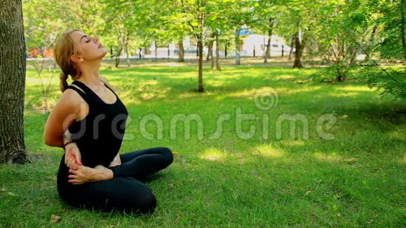 在公园做瑜伽的年轻女子视频的预览图