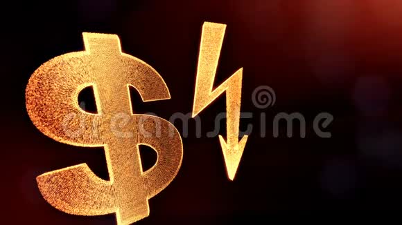 美元标志和标志的照明螺栓发光粒子的金融背景具有景深的3D循环动画视频的预览图