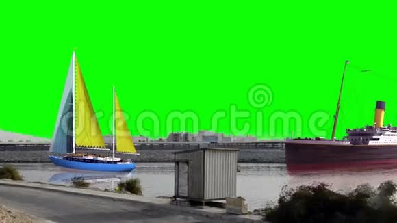 来自海滨各类的绿屏天空船只视频的预览图