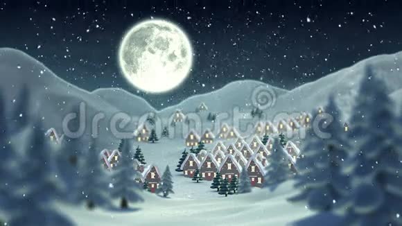圣诞老人飞过可爱的雪村视频的预览图