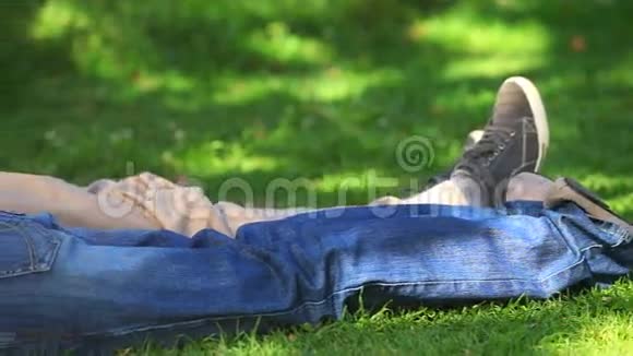 一对躺在草地上的夫妇视频的预览图