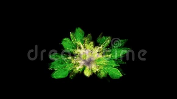 彩色爆炸五颜六色的绿色黄色烟雾爆炸液颗粒阿尔法哑光视频的预览图