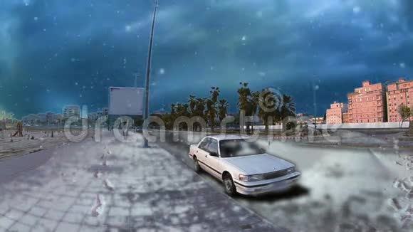 吉达市的街道上下着雪视频的预览图