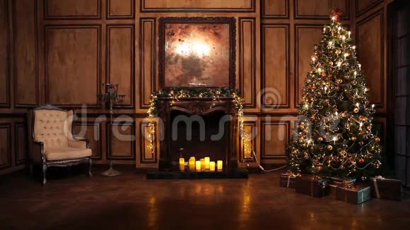 新年树装饰室内古典风格视频的预览图