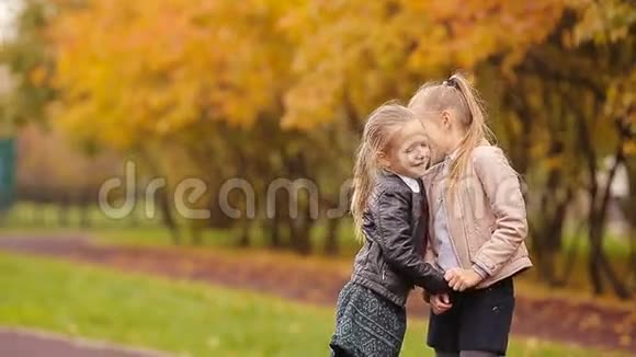 在温暖阳光的秋日户外活动的小可爱女孩视频的预览图