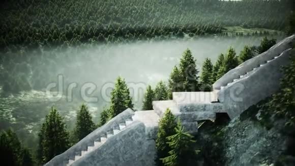 山上古老的童话城堡空中观景现实的4k动画视频的预览图