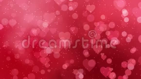 红色的心出现在闪亮的背景上情人节节日抽象循环动画视频的预览图