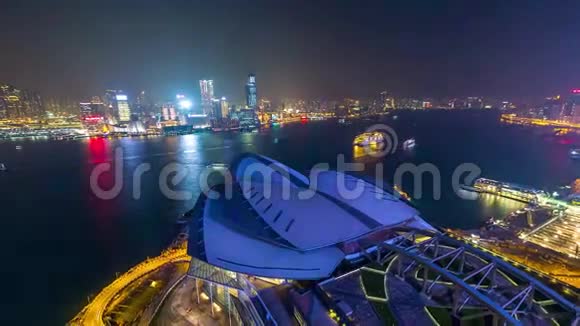 香港夜间海港时间推移视频的预览图