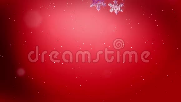 闪亮的三维雪花漂浮在红色背景上的空气中用作圣诞节新年贺卡或冬季环境的动画视频的预览图