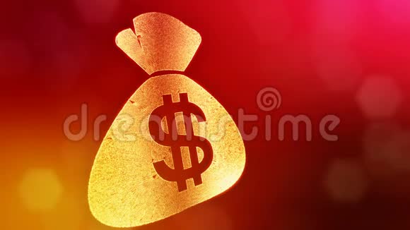 美元标志和袋徽发光粒子的金融背景具有景深的3D环动画bokeh视频的预览图