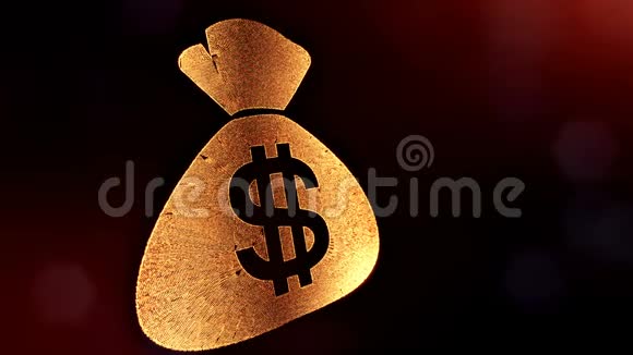 美元标志和袋徽发光粒子的金融背景具有景深的3D环动画bokeh视频的预览图