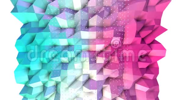 抽象简单的蓝色粉红色低聚三维表面和飞行白色晶体作为未来的背景软几何视频的预览图
