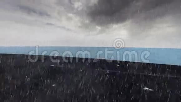水泥岛上的摩天大楼被大雨淹没视频的预览图