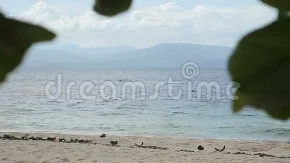 幸福的一家人在海滩上散步视频的预览图
