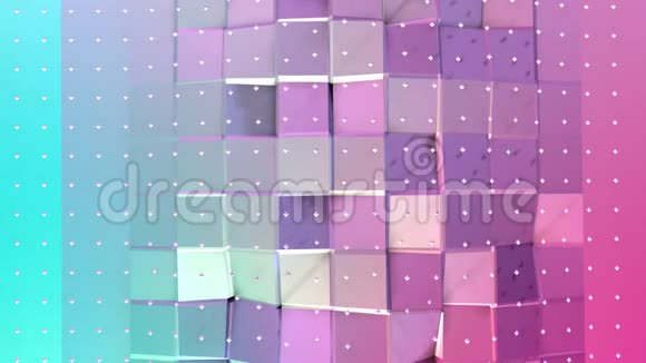 摘要简单的蓝色粉红色低聚三维表面和飞行白色晶体作为未来的环境软几何视频的预览图