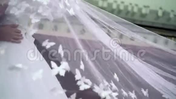 新婚夫妇拥抱面纱挥舞视频的预览图