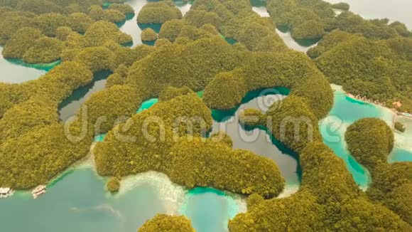 鸟瞰热带泻湖大海沙滩布卡斯格兰德岛索霍顿湾菲律宾视频的预览图