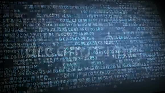 十六进制代码运行在计算机屏幕上蓝色数字视频的预览图