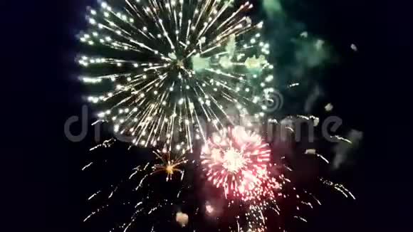 夜空中喜庆的敬礼烟花爆炸视频的预览图