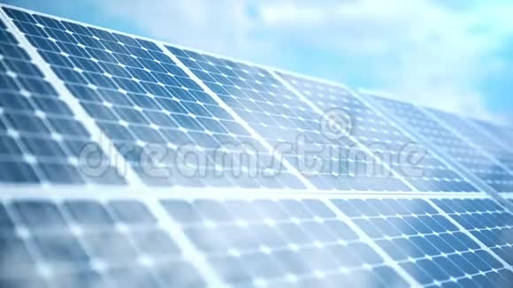3D染太阳能发电技术替代能源蓝天太阳能电池板组件视频的预览图