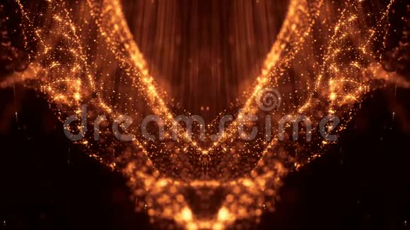 发光粒子形成科幻宇宙背景循环三维动画金红色对称结构视频的预览图