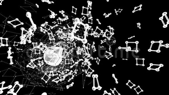抽象黑白挥动三维网格或网格的脉动几何物体作为抽象的数学环境视频的预览图
