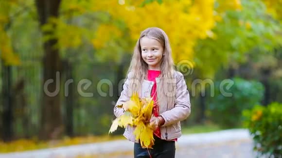 美丽的秋日户外可爱的小女孩视频的预览图