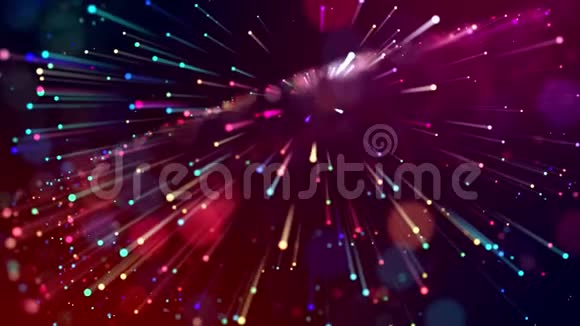 4k抽象背景与多色光线如激光显示与闪亮的闪闪发光的粒子明亮视频的预览图