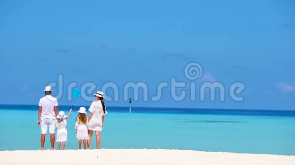 暑假期间在白沙滩快乐美丽的家庭视频的预览图