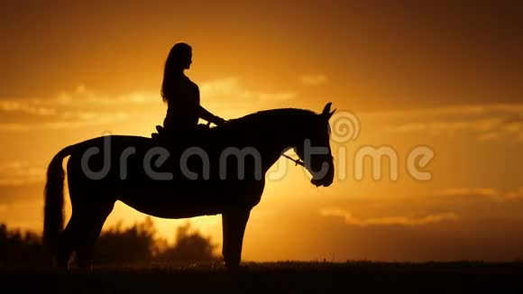 日落时骑马的女人视频的预览图