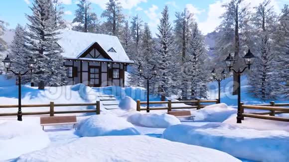 冬季雪景高山屋视频的预览图