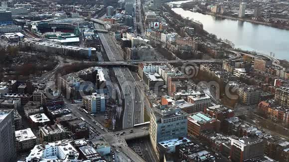 马萨诸塞州波士顿市的空中飞行背景是芬威视频的预览图