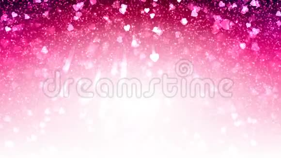 白色的心出现在粉红色闪亮的背景上情人节节日抽象循环动画视频的预览图