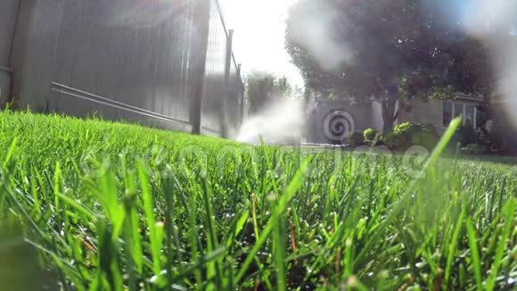 园林自动灌溉系统浇灌草坪视频的预览图