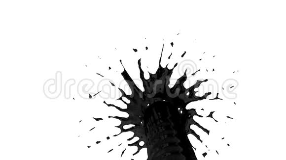 美丽的喷泉喷射液体如黑色油漆或油白色背景上的3D与阿尔法通道使用阿尔法掩码顶级视频的预览图