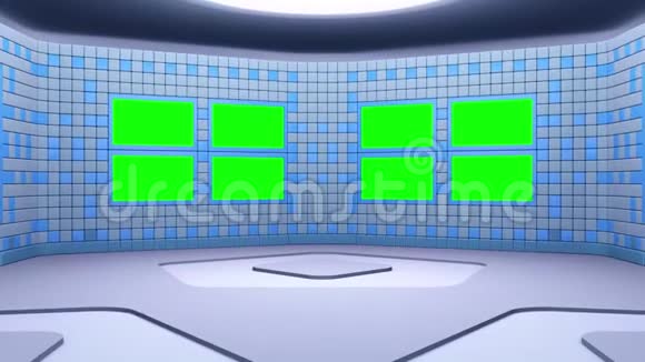 绿屏区的虚拟播音室包括摄像头移动视频的预览图