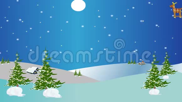 圣诞老人乘雪橇飞翔的圣诞动画视频的预览图