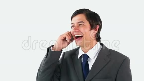 快乐的男人在电话里说话视频的预览图