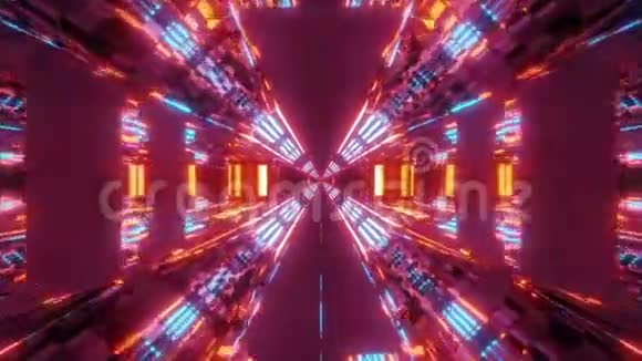未来主义的科幻飞机库隧道走廊与无尽的发光灯3d插图现场壁纸运动背景视频的预览图