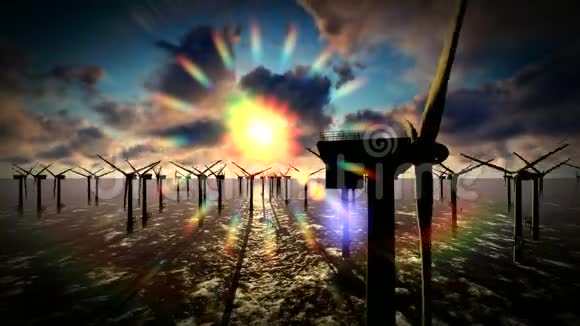 风车海上涡轮机的天空视频的预览图