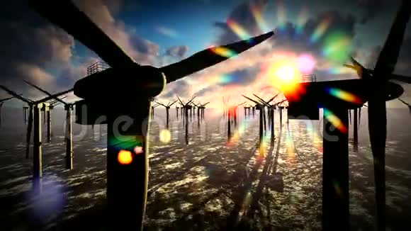 风车海上涡轮机的天空视频的预览图