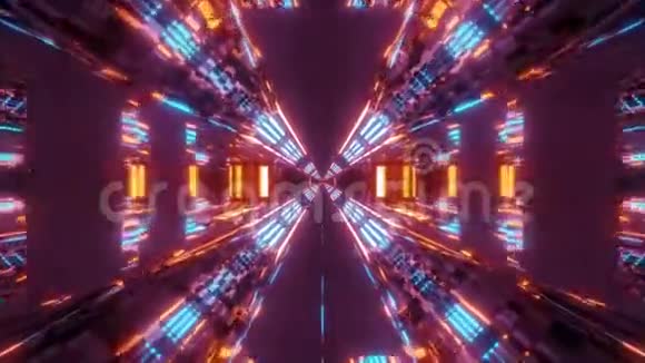 未来主义的科幻飞机库隧道走廊与无尽的发光灯3d插图现场壁纸运动背景视频的预览图
