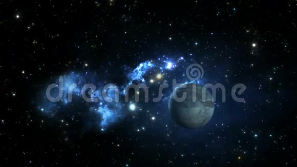 有行星和月亮的蓝色星云视频的预览图