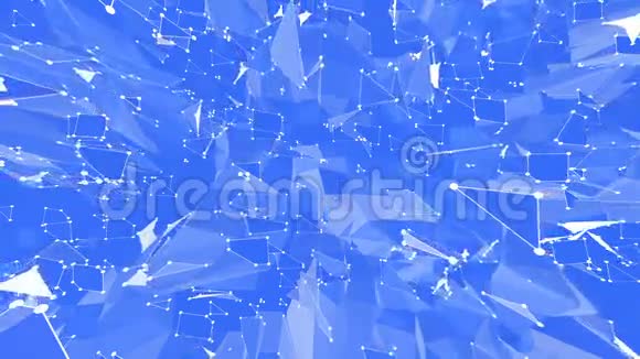 抽象简单的蓝色挥动三维网格或网格作为网络空间蓝色几何振动环境或脉动数学视频的预览图
